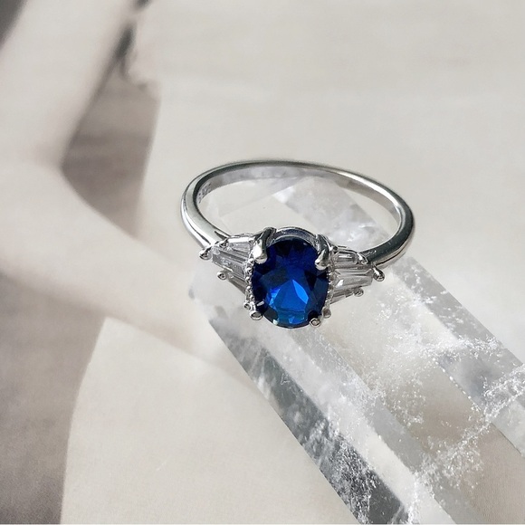 NEW Solid Sterling Silver Lab Blue Sapphire Ring - Picture 1 of 6